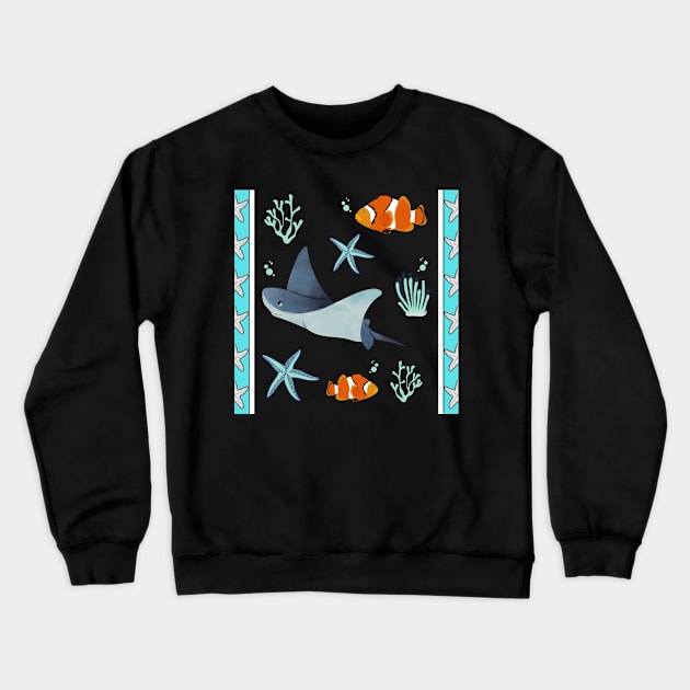 PACIFIC BLUE PATTERN STARFISH ORANGE CLOWNFISH BEACH HOUSE PRINTS DECOR IDEAS AND MORE STINGRAY STARFISH Crewneck Sweatshirt by KathyNoNoise